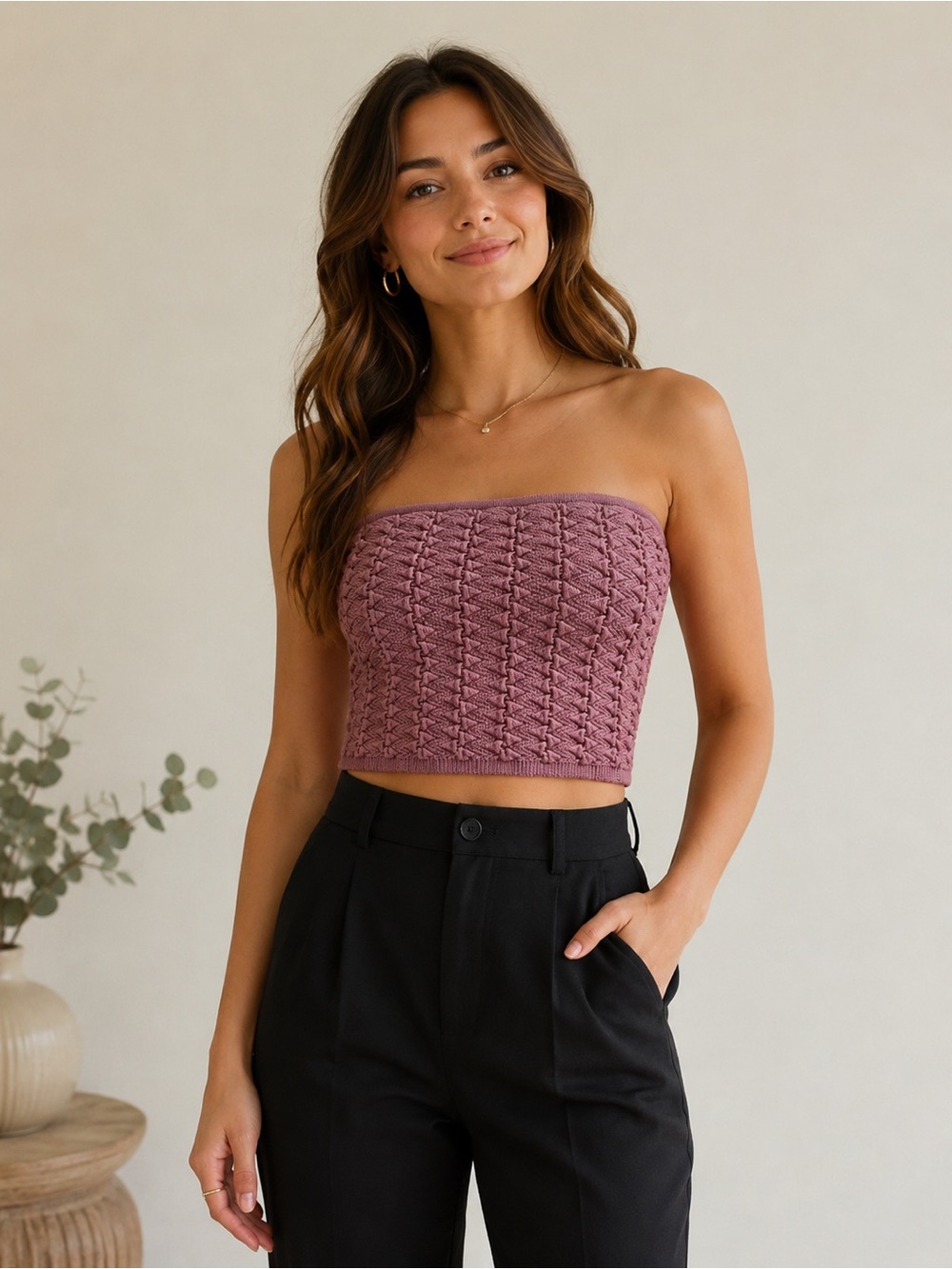 Aritzia BABATON Pink Mauve Sculpt Knit Textured Tank Tube Top Size XS NWOT